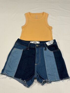 Hollister Patchwork Denim Shorts in Multi-Blue